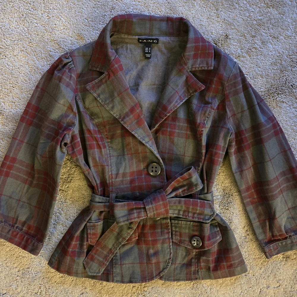 Plaid Belted Blazer by Fang